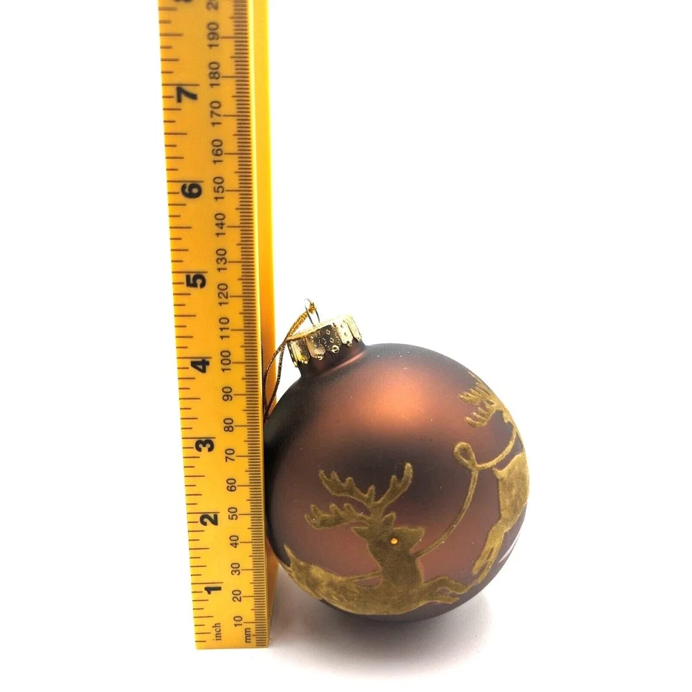 Large brown glass ball Christmas ornament flocked reindeer Santa's sleigh